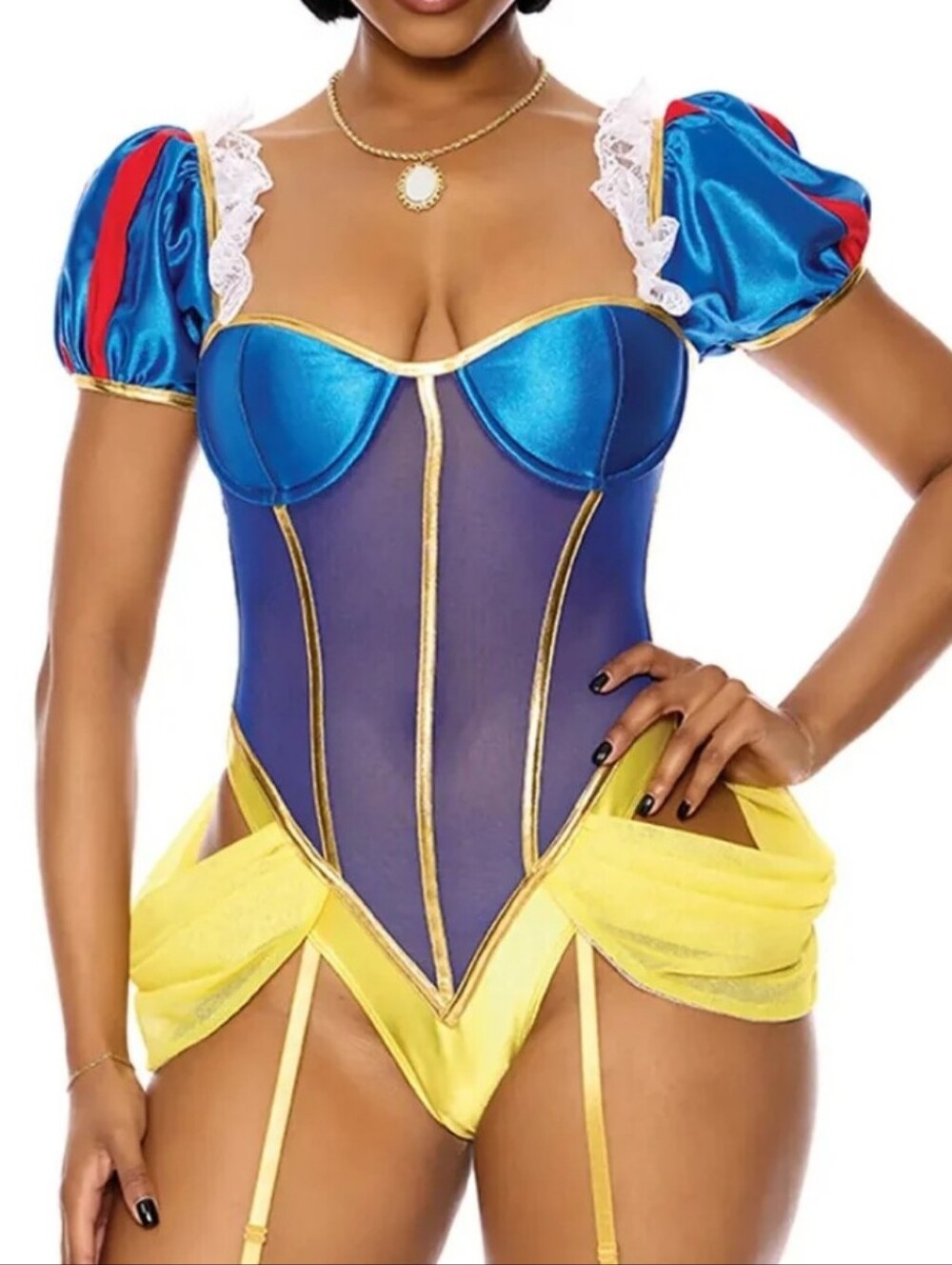 Forplay Blue, Yellow & Red Sheer Costume Bodysuit
